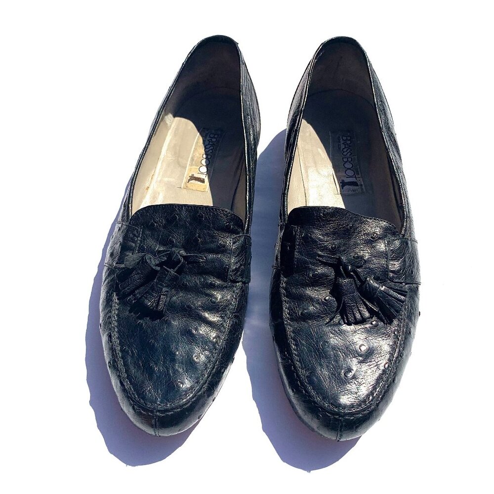 Vintage Brass Boot Nunn Bush Men’s Ostrich Tassel Loafers Black Italy 10.5
